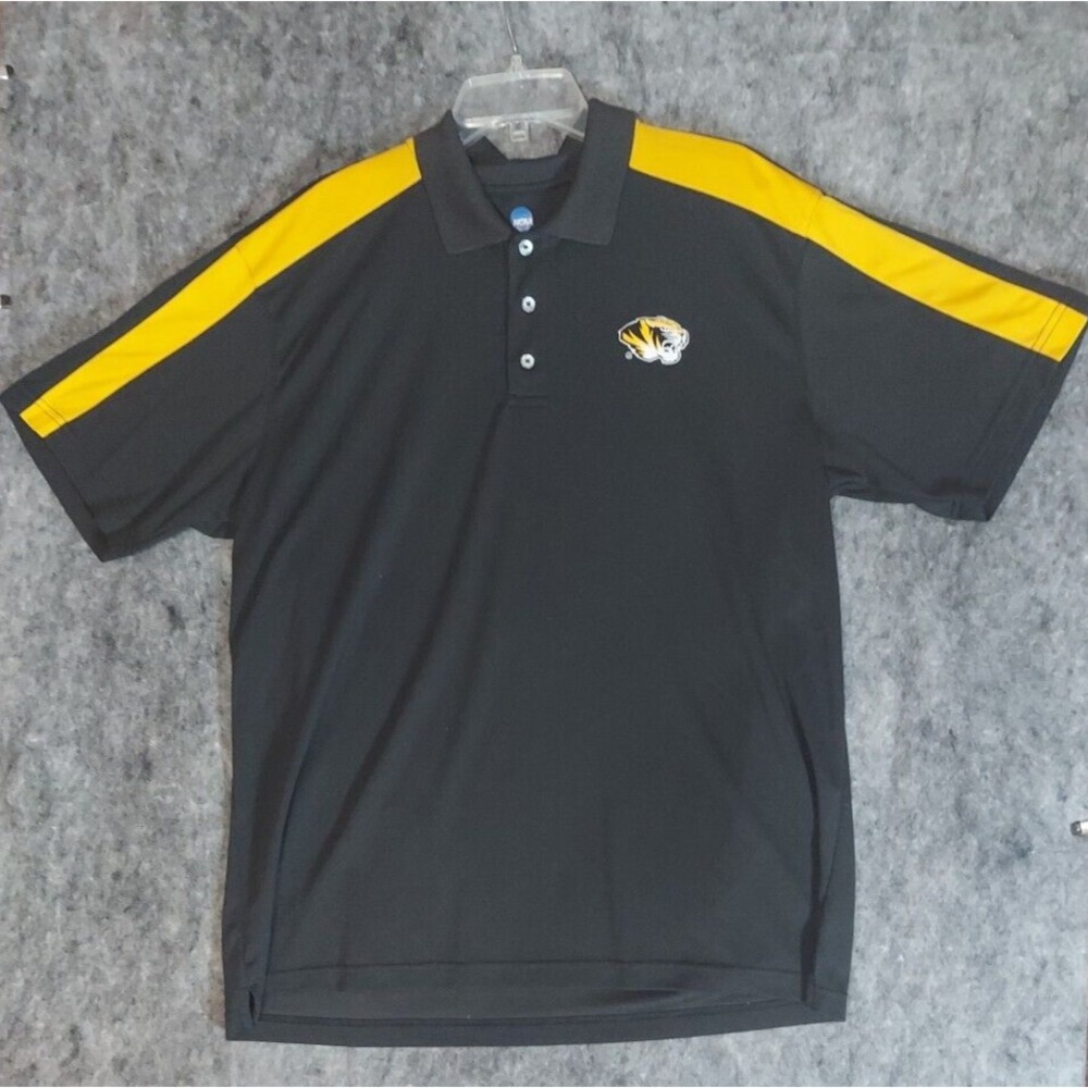 Mizzou Missouri Tigers Polo Shirt Mens XL‎ Black Yellow Logo Short Sleeve NCAA